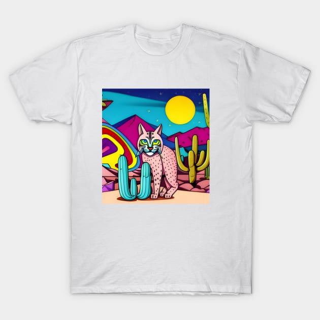 An Ai retro psychedelic bobcat in the desert T-Shirt by nancy.hajjar@yahoo.com